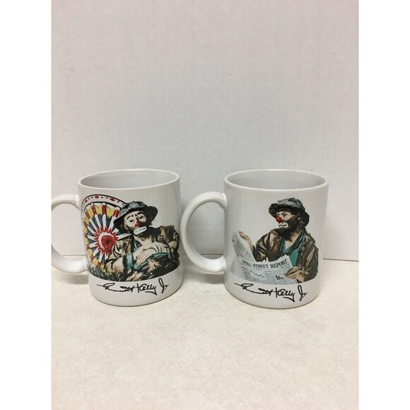 VINTAGE EMMETT KELLY JR  COLLECTION SET OF 2 CLOWN SIGNED FLAMBRO JAPAN MUGS - Picture 1 of 6